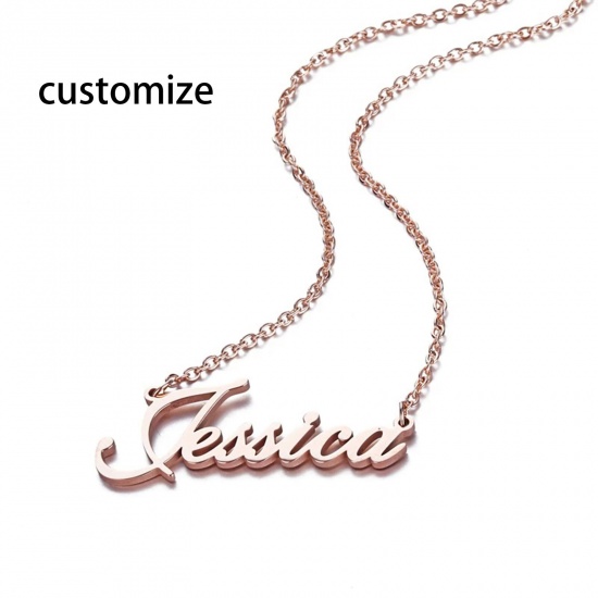 Picture of Rose Gold - Customized Fashion Stainless Steel Name Necklace Personalized Letter Pendant, 1 Piece