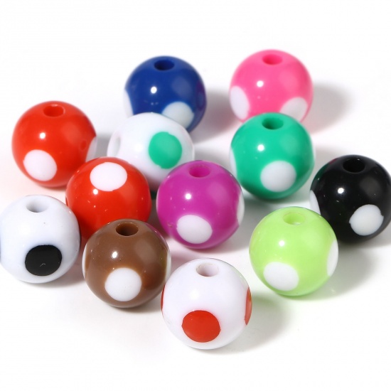 Picture of Acrylic Beads Round At Random Color Dot Pattern About 12mm Dia., Hole: Approx 2.9mm, 30 PCs