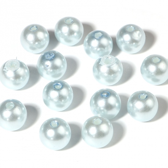 Imagen de Acrílico Cuentas Ronda , Azul Claro Imitación de perla 6mm Diámetro, Agujero: Aprox 1.7mm, 1000 Unidades