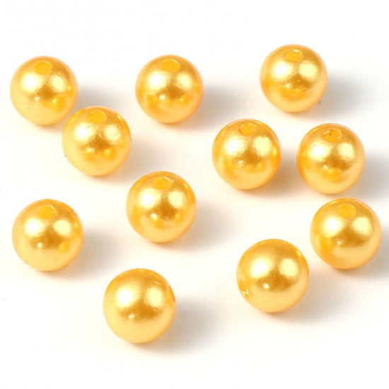 Imagen de Acrílico Cuentas Ronda , Amarillo de Oro Imitación de perla 6mm Diámetro, Agujero: Aprox 1.7mm, 1000 Unidades