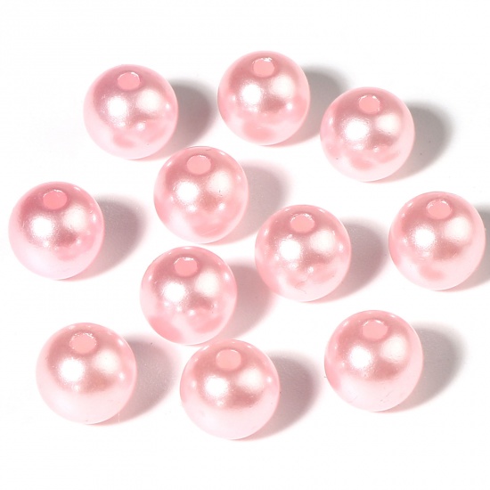 Imagen de Acrílico Cuentas Ronda , Color rosa Imitación de perla 6mm Diámetro, Agujero: Aprox 1.7mm, 1000 Unidades