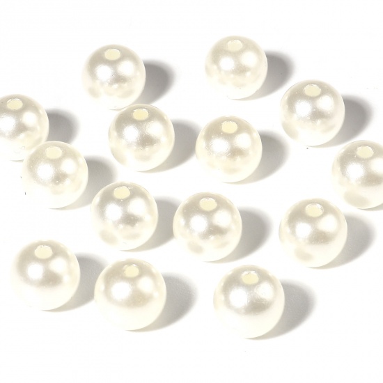 Imagen de Acrílico Cuentas Ronda , Blanco Crema Imitación de perla 6mm Diámetro, Agujero: Aprox 1.7mm, 1000 Unidades