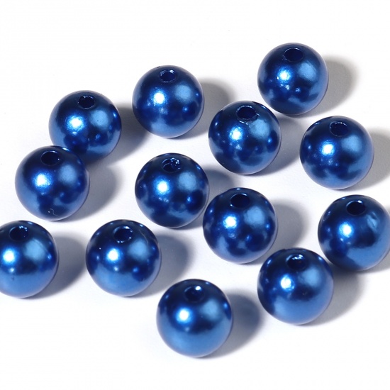 Imagen de Acrílico Cuentas Ronda , Azul Oscuro Imitación de perla 6mm Diámetro, Agujero: Aprox 1.7mm, 1000 Unidades