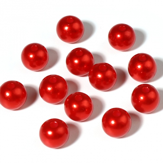 Imagen de Acrílico Cuentas Ronda , Rojo Imitación de perla 6mm Diámetro, Agujero: Aprox 1.7mm, 1000 Unidades