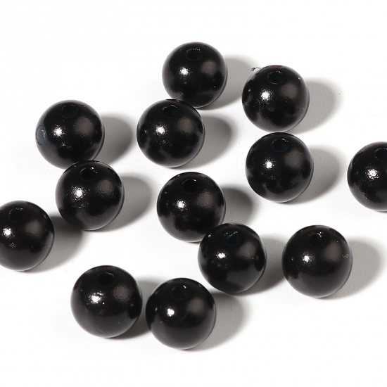 Imagen de Acrílico Cuentas Ronda , Negro Imitación de perla 8mm Diámetro, Agujero: Aprox 1.8mm, 500 Unidades