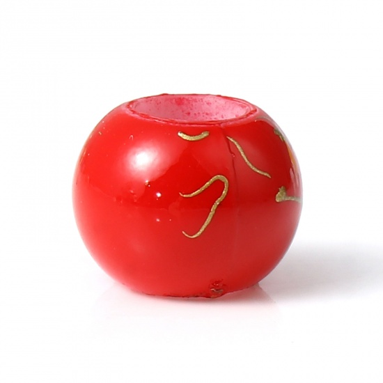 Immagine di Acrilato Perline Tondo Rosso Striscia Circa 10mm x 7mm, Foro: Circa 4.8mm, 200 Pz