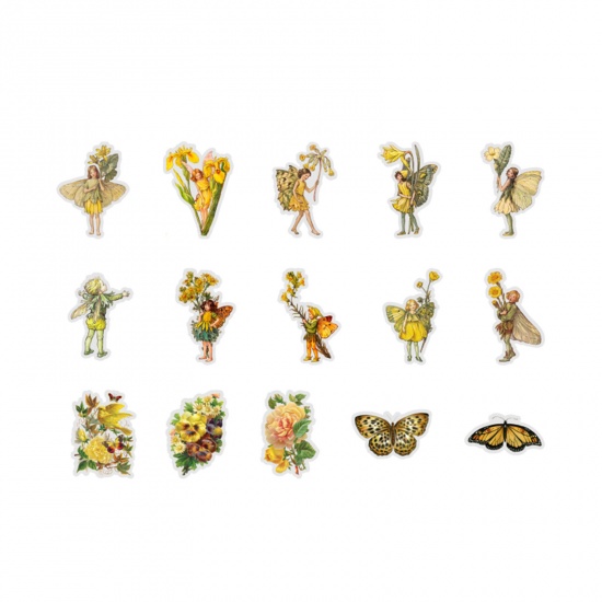 Image de DIY Papier Autocollant Décoration en PET Multicolore Feuilles de Fleur 7.6cm x 5.5cm, 1 Boîte
