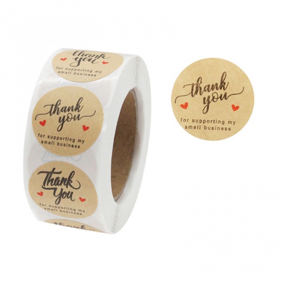 Immagine di Brown - Message " Thanks For Supporting My Small Business " Kraft Paper DIY Package Stickers Labels Decoration 2.5cm Dia., 1 Roll