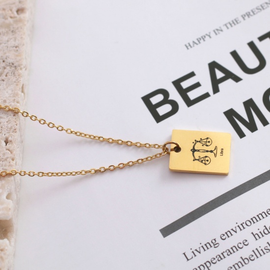 Picture of Stainless Steel Necklace Real Gold Plated Rectangle Libra Sign Of Zodiac Constellations 45cm(17 6/8") long, 1 Piece