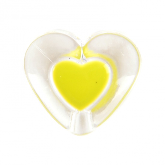 アクリル バレンタイン・デー ビーズ ハート 黄色 透明 約 17mm x 15mm、 穴：約 2.4mm、 50 個 の画像