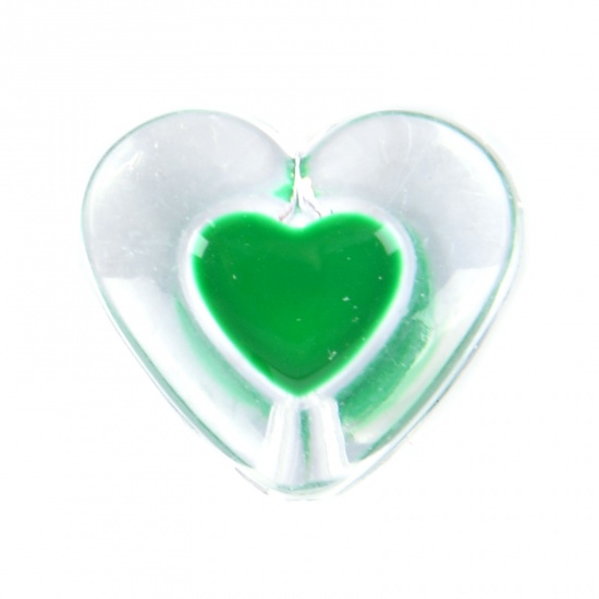 アクリル バレンタイン・デー ビーズ ハート 緑 透明 約 17mm x 15mm、 穴：約 2.4mm、 50 個 の画像