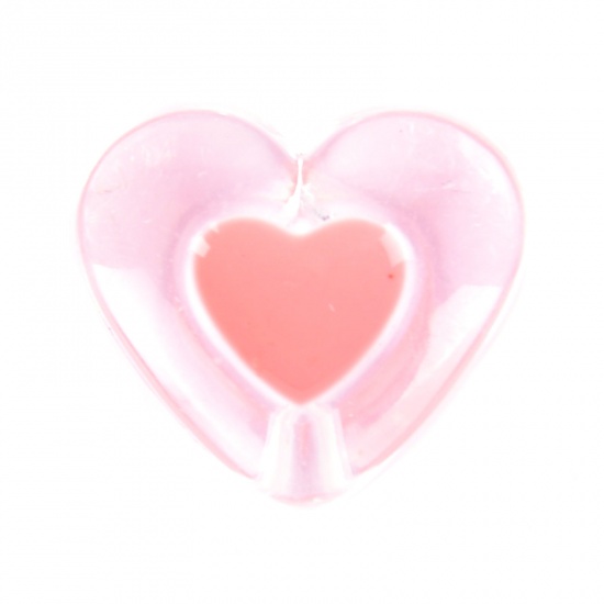 アクリル バレンタイン・デー ビーズ ハート 薄ピンク 透明 約 17mm x 15mm、 穴：約 2.4mm、 50 個 の画像