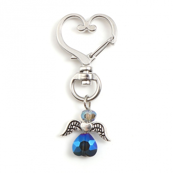 Bild von Acryl Schlüsselkette & Schlüsselring Antiksilber Blau Engel Herz 5.6cm x 2.4cm, 5 Stück