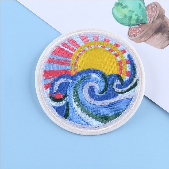 Picture of Polyester Iron On Patches Appliques (With Glue Back) Craft Multicolor Badge Sun 9cm Dia., 1 Piece