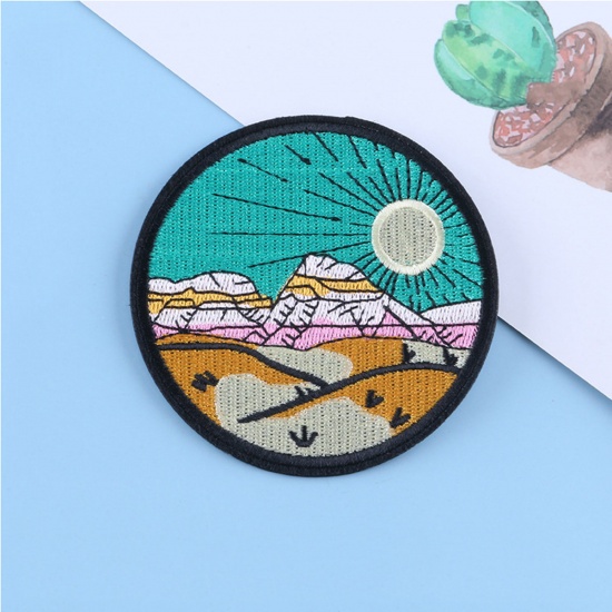 Picture of Polyester Iron On Patches Appliques (With Glue Back) Craft Multicolor Badge Sun 8.5cm Dia., 1 Piece