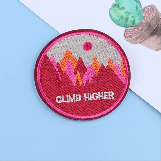 Picture of Polyester Iron On Patches Appliques (With Glue Back) Craft Multicolor Badge Mountain 8cm Dia., 1 Piece