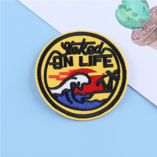 Picture of Polyester Iron On Patches Appliques (With Glue Back) Craft Multicolor Badge Sea 7.5cm Dia., 1 Piece