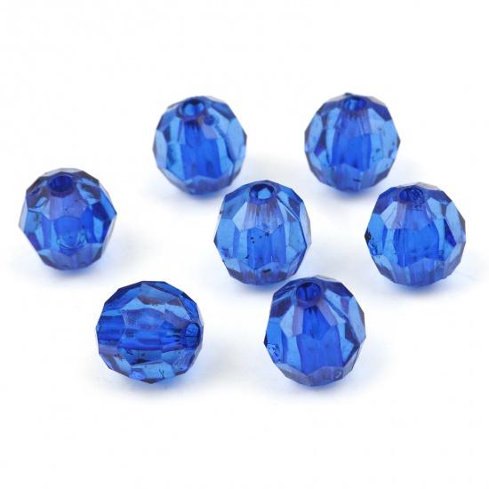Bild von Acryl Perlen Rund Dunkelblau Transparent Facettiert ca. 10mm D., Loch:ca. 2.3mm, 300 Stück