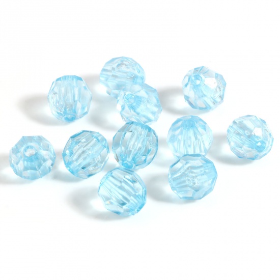 Bild von Acryl Perlen Rund Blau Transparent Facettiert ca. 10mm D., Loch:ca. 2.3mm, 300 Stück