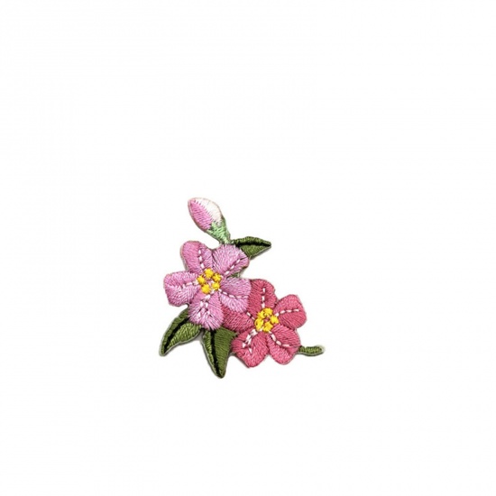 Picture of Fabric Iron On Patches Appliques (With Glue Back) Craft Pink Flower 45mm x 35mm, 5 PCs