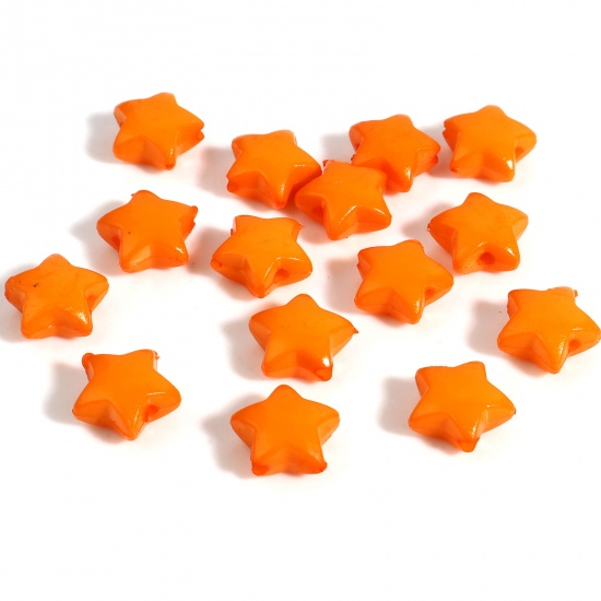 アクリル ビーズ 五芒星 オレンジ色 約 12mm x 11mm、 穴：約 1.8mm、 500 個 の画像