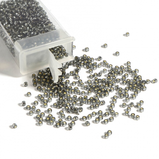 Bild von Glas Rocailles Rocailles Perlen Rund Dunkelgrau ca. 2mm D., Loch:ca. 0.6mm, 1 Flasche