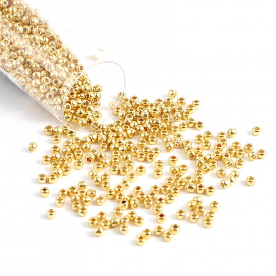 Immagine di Vetro Seme Perline Tondo Oro Chiaro Per 2mm Dia., Foro:Circa 0.6mm, 1 Bottiglia