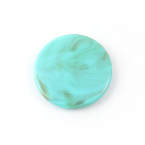 Immagine di Acrilato Perline Tondo Piatto Verde Blu Turchese Imitato Circa 32mm Dia, Foro: Circa 1.6mm, 20 Pz