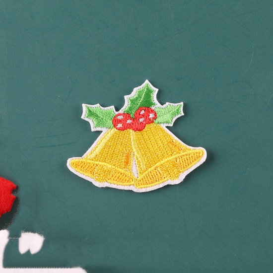 Picture of Fabric Iron On Patches Appliques (With Glue Back) Craft Multicolor Christmas Jingle Bell 5.3cm x 4.3cm, 5 PCs