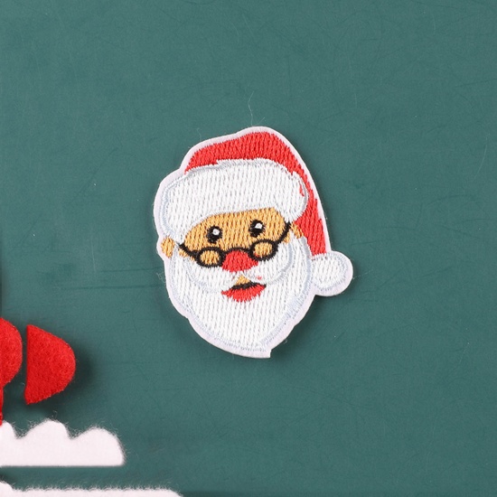 Picture of Fabric Iron On Patches Appliques (With Glue Back) Craft Multicolor Christmas Santa Claus 5.2cm x 4.3cm, 5 PCs