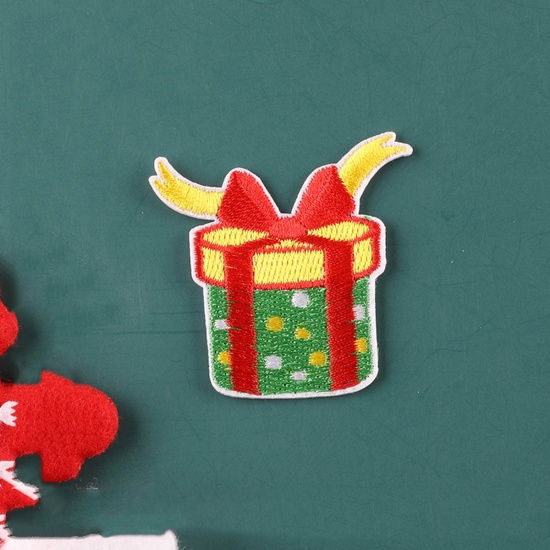 Picture of Fabric Iron On Patches Appliques (With Glue Back) Craft Multicolor Christmas Gift Box 5.1cm x 5cm, 5 PCs