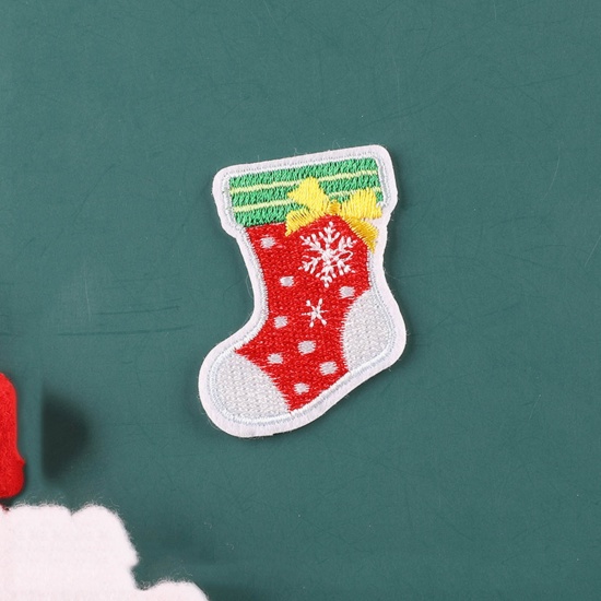 Picture of Fabric Iron On Patches Appliques (With Glue Back) Craft Multicolor Christmas Stocking 5.1cm x 4.5cm, 5 PCs