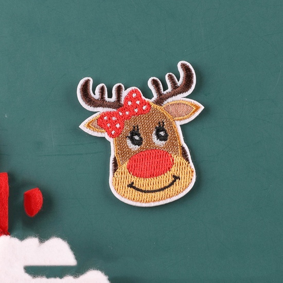 Picture of Fabric Iron On Patches Appliques (With Glue Back) Craft Multicolor Christmas Reindeer 5.2cm x 5cm, 5 PCs