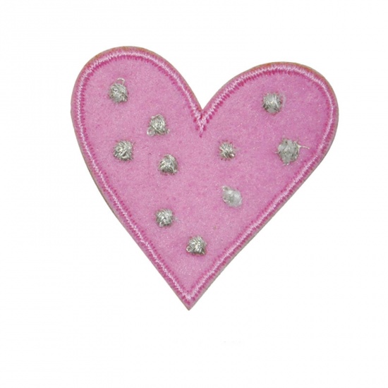 Picture of Fabric Iron On Patches Appliques (With Glue Back) Craft Pink Heart 4cm x 4cm, 5 PCs