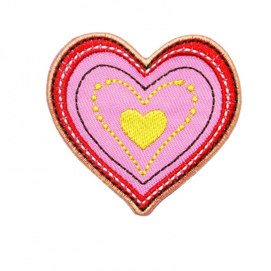 Picture of Fabric Iron On Patches Appliques (With Glue Back) Craft Multicolor Heart 6cm x 5.5cm, 5 PCs