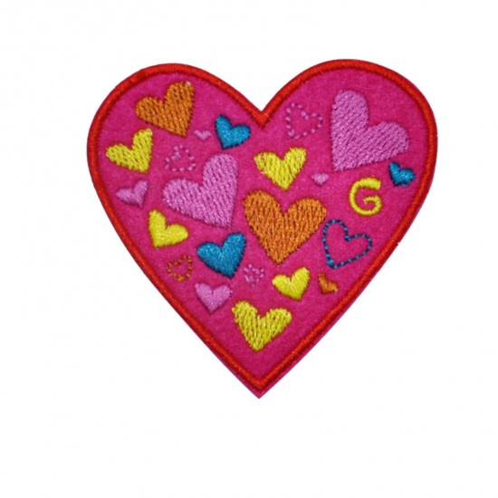 Picture of Fabric Iron On Patches Appliques (With Glue Back) Craft Multicolor Heart 6cm x 6cm, 5 PCs