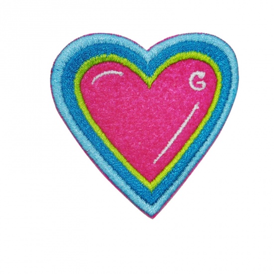 Picture of Fabric Iron On Patches Appliques (With Glue Back) Craft Multicolor Heart 5.5cm x 5.5cm, 5 PCs