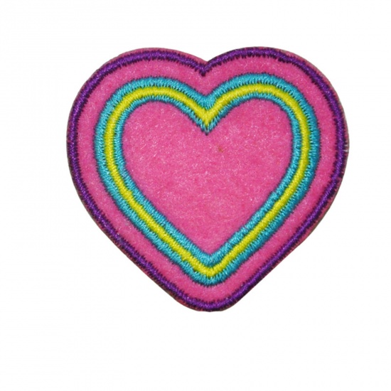 Picture of Fabric Iron On Patches Appliques (With Glue Back) Craft Multicolor Heart 4.5cm x 4cm, 5 PCs