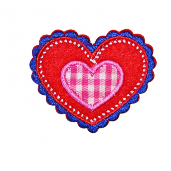 Picture of Fabric Iron On Patches Appliques (With Glue Back) Craft Multicolor Heart 5cm x 4cm, 5 PCs