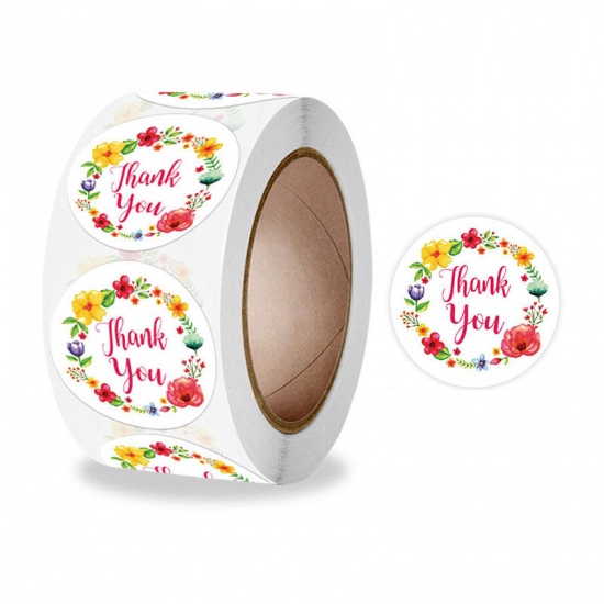 Immagine di Multicolor - Paper DIY Scrapbook Deco Stickers Round Flower Pattern Message " Thank You " 2.5cm Dia., 1 Roll(500 PCs/Roll)