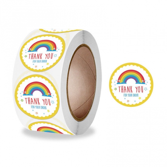 Immagine di Multicolor - Paper DIY Scrapbook Deco Stickers Round Rainbow Pattern Message " Thank You For Your Order " 2.5cm Dia., 1 Roll(500 PCs/Roll)