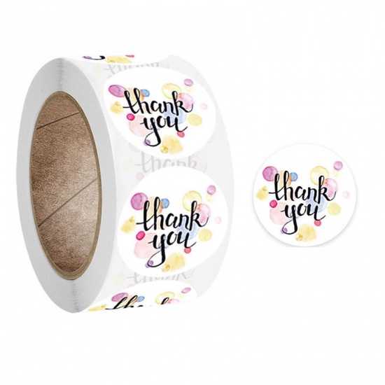 Immagine di Multicolor - Paper DIY Scrapbook Deco Stickers Round Message " Thank You " 2.5cm Dia., 1 Roll(500 PCs/Roll)