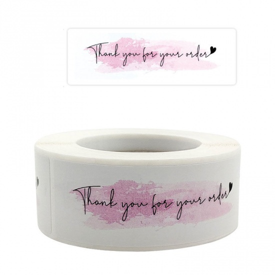 Immagine di Pink - Paper DIY Scrapbook Deco Stickers Rectangle Message " Thank You For Your Order " 7.6x2.5cm, 1 Roll(250 PCs/Roll)
