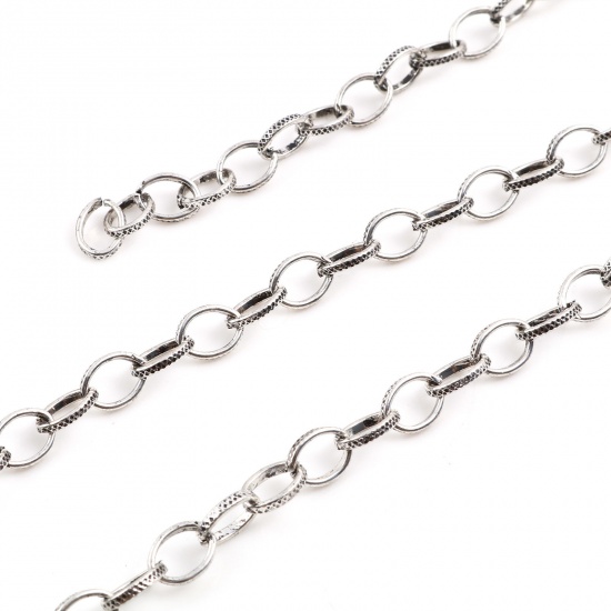 Picture of Iron Based Alloy Textured Link Cable Chain Findings Antique Silver Color Oval 8x6mm, 5 M