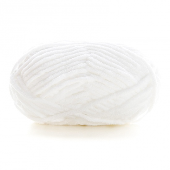 Image de Fil à Tricoter Super Doux en Polyester Blanc 3.5mm, 1 Rouleau （Env. 60 M/Rouleau)
