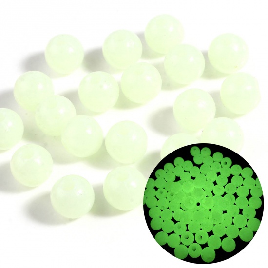Picture of Acrylic Beads Round Light Green Glow In The Dark Luminous About 5mm Dia., Hole: Approx 1.6mm, 2000 PCs