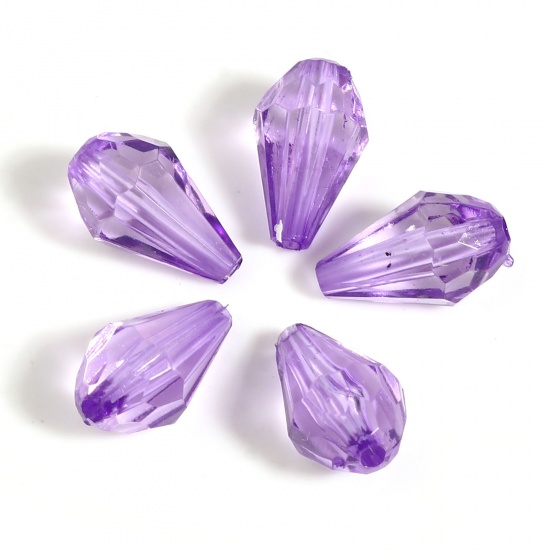 Picture of Acrylic Beads Drop Purple Transparent Faceted About 13mm x 8mm, Hole: Approx 1.6mm, 500 PCs