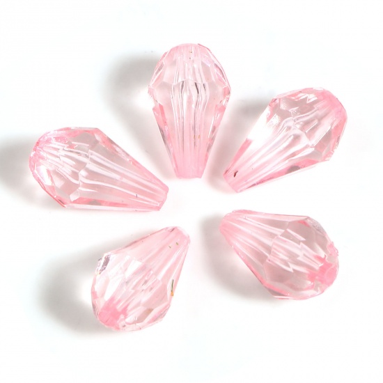 Picture of Acrylic Beads Drop Pink Transparent Faceted About 13mm x 8mm, Hole: Approx 1.6mm, 500 PCs