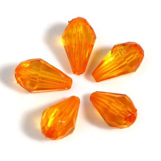 Picture of Acrylic Beads Drop Orange Transparent Faceted About 13mm x 8mm, Hole: Approx 1.6mm, 500 PCs