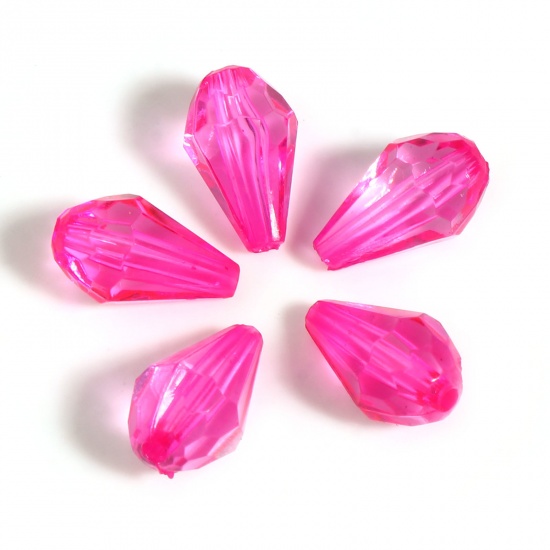 Picture of Acrylic Beads Drop Fuchsia Transparent Faceted About 13mm x 8mm, Hole: Approx 1.6mm, 500 PCs